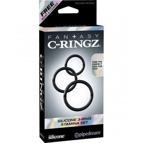 Набор из трех черных эрекционных колец Silicone 3-Ring Stamina Set